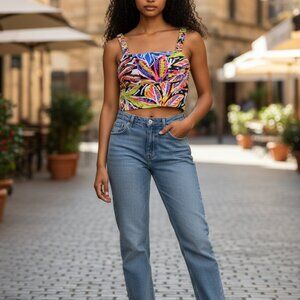 Rachel Zoe XS Multicolor Tropical Print Crop Top